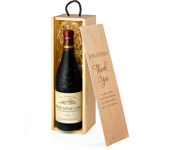 Retirement Châteauneuf-du-Pape Red Wine Gift Box With Engraved Personalised Lid